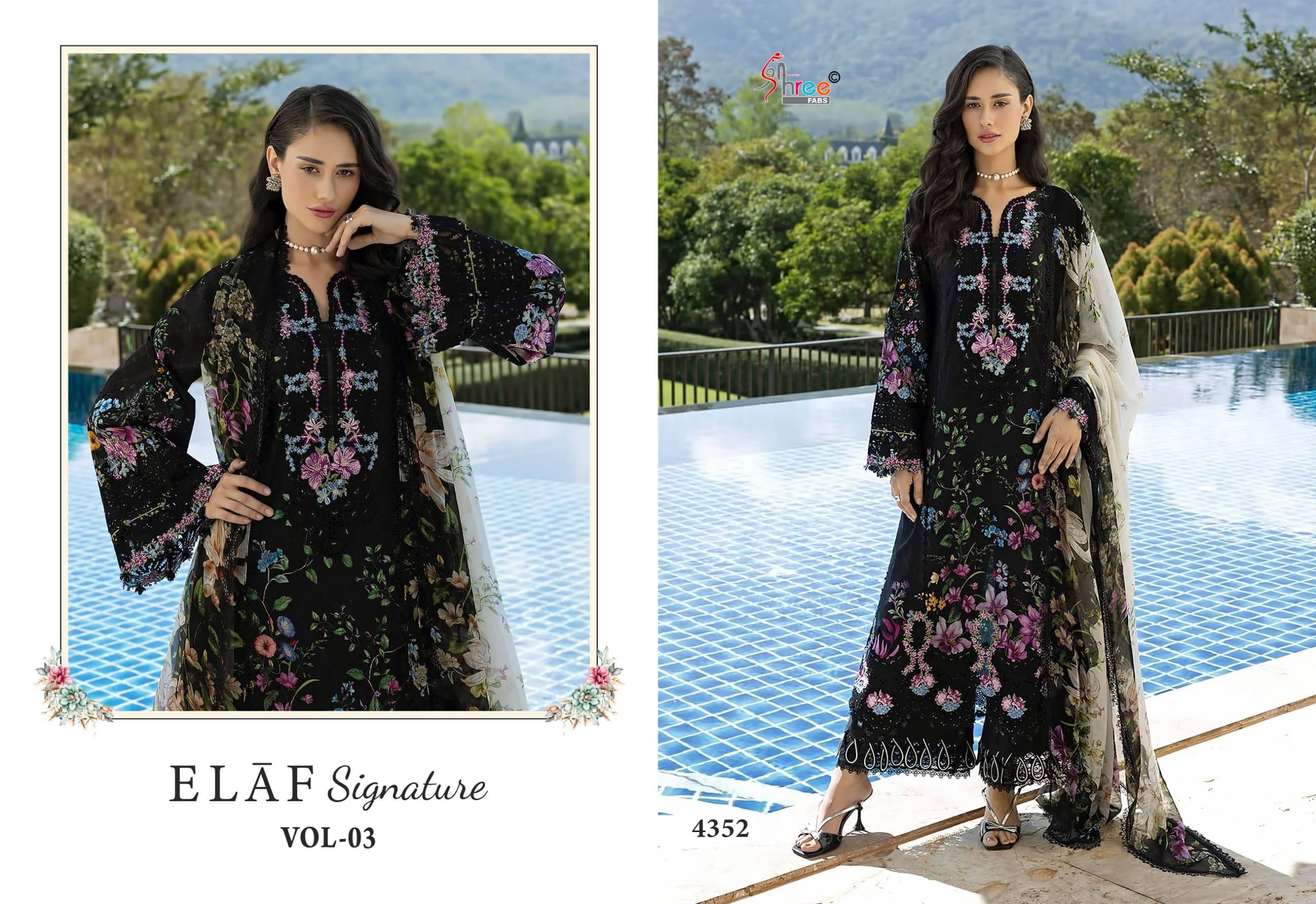 ELAF SIGNATURE VOL-3 BY SHREE FAB 4351 to 4358  Series Beautiful Pakistani Suits Colorful Stylish Fancy Casual Wear & Ethnic Wear Pure Cotton Print Dresses At Wholesale Price
